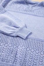 Load image into Gallery viewer, Black Eyelet Pattern Detail V Neck Drop Shoulder Sweater - Fashion Queen
