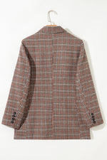 Load image into Gallery viewer, Brown Houndstooth Lapel Collar Blazer
