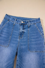 Load image into Gallery viewer, Sky Blue Cropped High Rise Wide Leg Jeans

