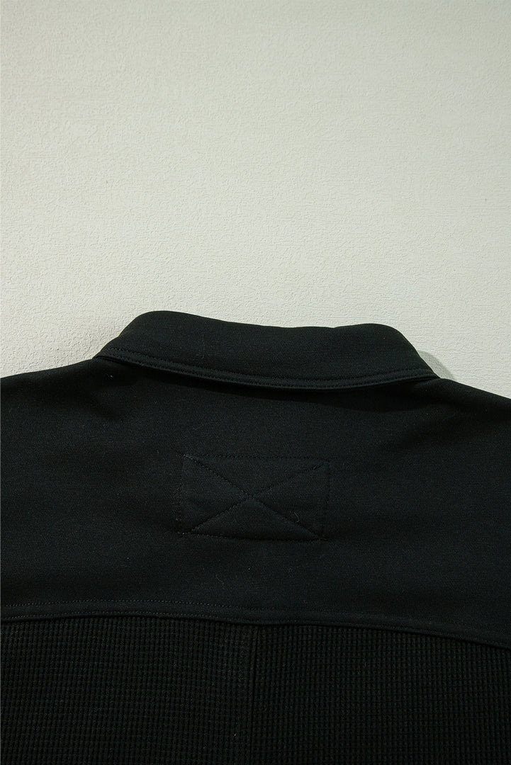 Moss Green Waffle Knit Patchwork Buttoned Oversized Shacket