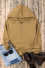 Load image into Gallery viewer, Light Grey Solid Kangaroo Pocket Half Zipper Oversized Hoodie - Fashion Queen
