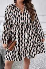 Load image into Gallery viewer, Apricot Geometric Print Collared V Neck Plus Size Mini Dress
