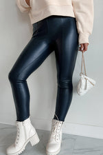 Load image into Gallery viewer, Black Faux Leather Seamed Leg High Waist Leggings
