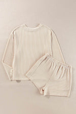 Load image into Gallery viewer, Carbon Grey Corded Knit Long Sleeve Top and High Waist Shorts Set - Fashion Queen
