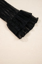 Load image into Gallery viewer, Black Lace Patchwork Flounce Sleeve Slim Fit Top
