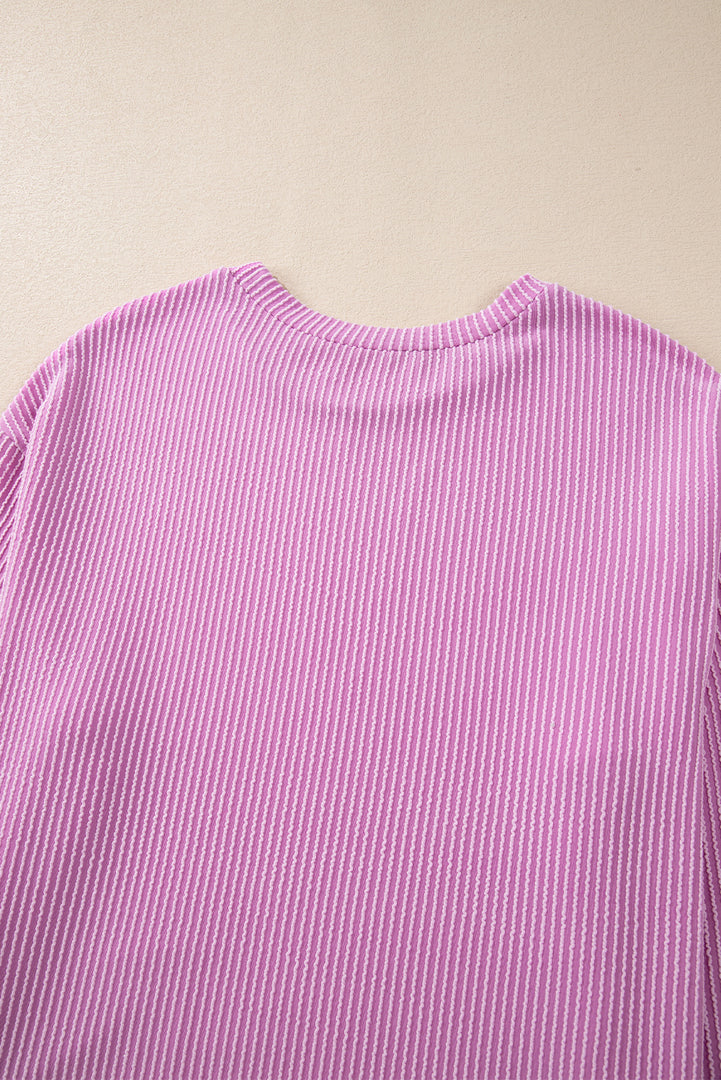 Carbon Grey Corded Knit Long Sleeve Top and High Waist Shorts Set