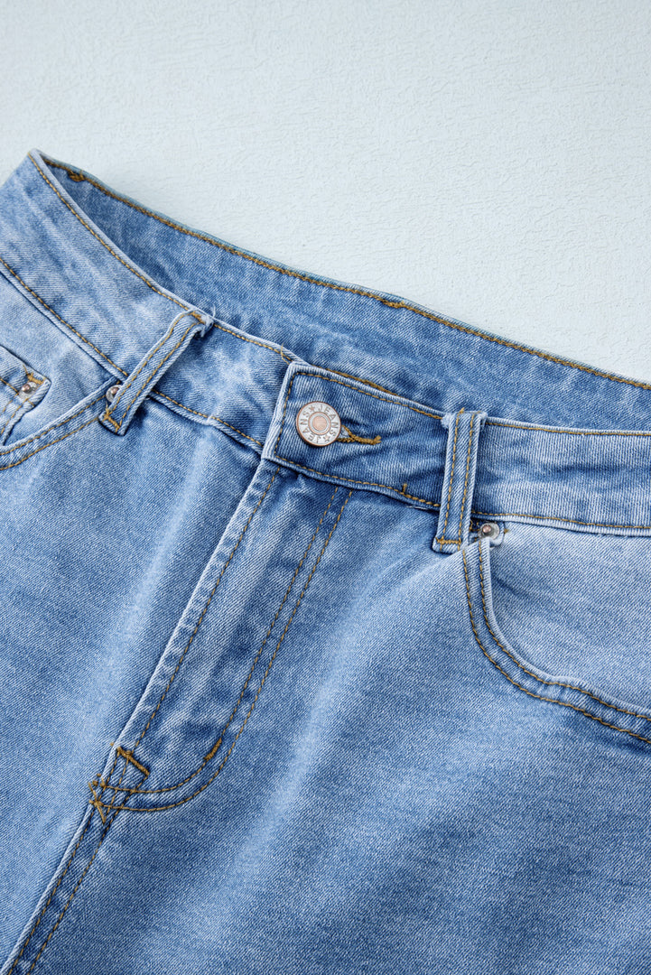 Dusk Blue Raw Hem Straight Leg Loose High Waist Jeans
