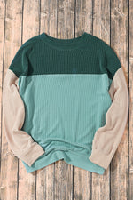 Load image into Gallery viewer, Multicolor Color Block Long Sleeve Ribbed Loose Top - Fashion Queen -  8
