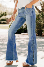 Load image into Gallery viewer, Ashleigh Blue Cut out Side Frayed Hemline Flare Jeans
