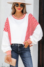 Load image into Gallery viewer, White Stripe Colorblock Patchwork Contrast Stitching Oversize Sweatshirt
