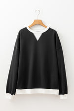 Load image into Gallery viewer, Black Contrast Ribbed Color Block Patchwork Baggy Sweatshirt
