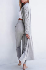 Load image into Gallery viewer, Black Split Long Cardigan and Skinny Pants Lounge Set
