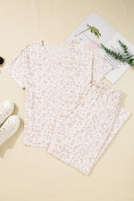 Load image into Gallery viewer, Beige Cheetah V Neck Tee and Pants Lounge Set
