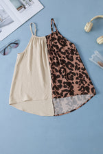 Load image into Gallery viewer, Khaki Leopard Contrast Patchwork Spaghetti Strap Tank Top

