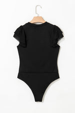 Load image into Gallery viewer, Black Solid Ruffled Mesh Patchwork Sleeve Bodysuit
