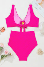 Load image into Gallery viewer, Rose Red Gold Shell Decor Wire-free Knotted 2pcs Bikini Swimsuit - Fashion Queen -  12
