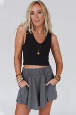 Load image into Gallery viewer, Gray Elastic Waist Culotte Shorts
