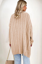 Load image into Gallery viewer, Parchment Oversize Chunky Cable Knit Open Front Midi-length Cardigan
