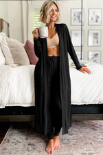 Load image into Gallery viewer, Black Split Long Cardigan and Skinny Pants Lounge Set
