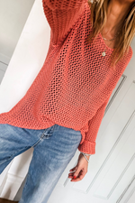 Load image into Gallery viewer, Coral Crochet Hollow-out Jumper Top Sweater - Fashion Queen -  2
