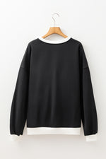 Load image into Gallery viewer, Black Contrast Ribbed Color Block Patchwork Baggy Sweatshirt
