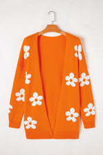 Load image into Gallery viewer, Black Floral Print Knitted Open Front Loose Cardigan - Fashion Queen
