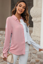 Load image into Gallery viewer, Dusty Pink Color Block/Pure Color Patch Pocket Shirt - Fashion Queen -  4
