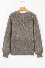 Load image into Gallery viewer, Black Eyelet Pattern Detail V Neck Drop Shoulder Sweater - Fashion Queen
