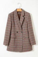 Load image into Gallery viewer, Brown Houndstooth Lapel Collar Blazer
