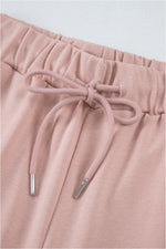 Load image into Gallery viewer, Pink Varsity Stripe Patchwork Puff Sleeve Pullover Drawstring Wide Leg Pant Set
