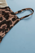 Load image into Gallery viewer, Khaki Leopard Contrast Patchwork Spaghetti Strap Tank Top
