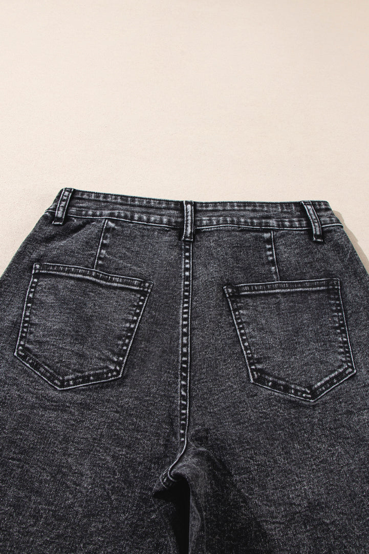 Blue Chic Patch Pocket Straight Leg Loose Jeans