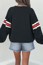 Load image into Gallery viewer, Black Varsity Spirit Striped 89 Graphic Casual Sweatshirt
