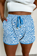 Load image into Gallery viewer, Pink Leopard Elastic Waist Lace up Contrast Trim Casual Shorts
