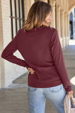 Load image into Gallery viewer, Red Dahlia Solid Exposed Seam Crew Neck Long Sleeve Top

