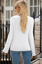 Load image into Gallery viewer, White Lightweight Ribbed Knit Button Front V Neck Cardigan
