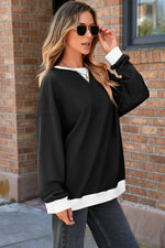 Load image into Gallery viewer, Black Contrast Ribbed Color Block Patchwork Baggy Sweatshirt - Fashion Queen -  3
