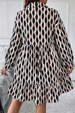 Load image into Gallery viewer, Apricot Geometric Print Collared V Neck Plus Size Mini Dress
