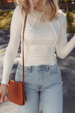 Load image into Gallery viewer, White Exposed Seam Ribbed Knit Slim Fit Long Sleeve Top
