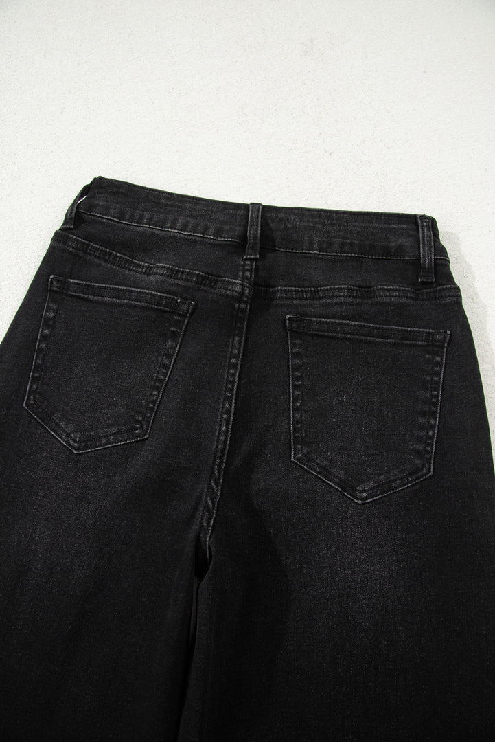 Dusk Blue Raw Hem Straight Leg Loose High Waist Jeans