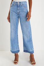 Load image into Gallery viewer, Dusk Blue Raw Hem Straight Leg Loose High Waist Jeans
