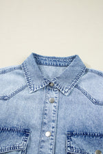 Load image into Gallery viewer, Beau Blue Chest Pocket Raw Hem Denim Loose Shirt Dress
