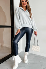 Load image into Gallery viewer, Black Faux Leather Seamed Leg High Waist Leggings
