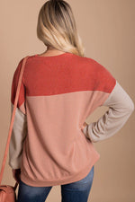 Load image into Gallery viewer, Multicolor Color Block Long Sleeve Ribbed Loose Top
