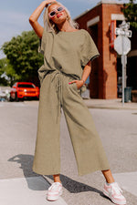 Load image into Gallery viewer, Black Textured Loose Fit T Shirt and Drawstring Pants Set
