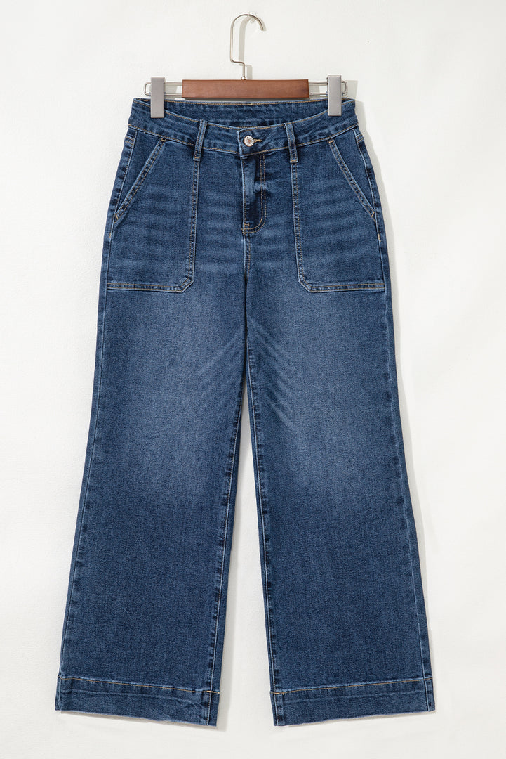 Sky Blue Cropped High Rise Wide Leg Jeans - Fashion Queen -  6