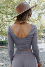 Load image into Gallery viewer, Black Solid Color Ribbed Crop Top Long Pants Set - Fashion Queen
