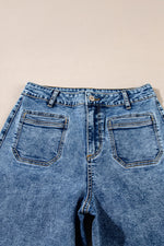 Load image into Gallery viewer, Blue Chic Patch Pocket Straight Leg Loose Jeans

