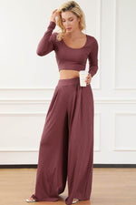 Load image into Gallery viewer, Black Solid Color Ribbed Crop Top Long Pants Set - Fashion Queen

