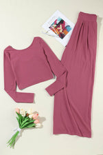 Load image into Gallery viewer, Black Solid Color Ribbed Crop Top Long Pants Set - Fashion Queen
